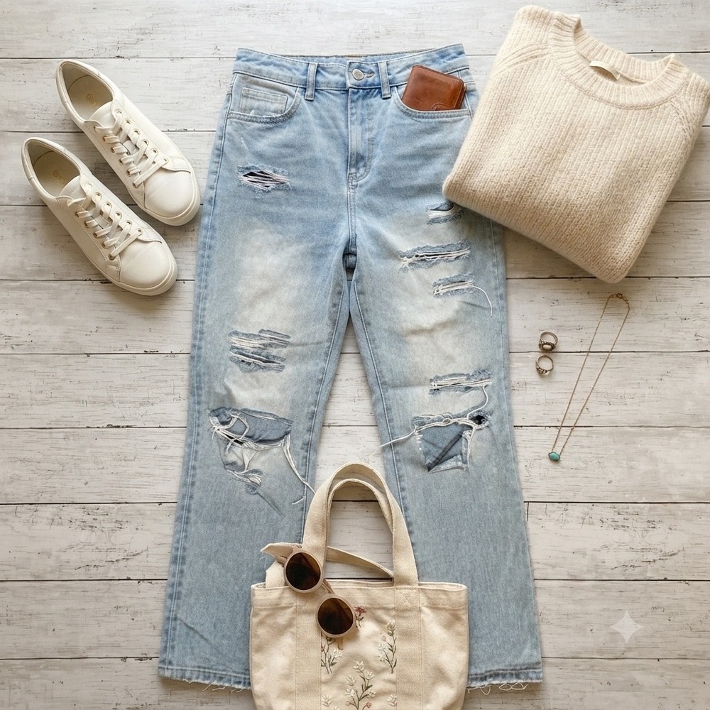 Vervet Distressed Straight Leg Jeans Light Wash High Rise Size 27